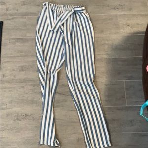 blue and white striped pants